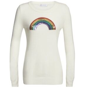 NY & Co Sequin Rainbow Crewneck Sweater XL Winter White